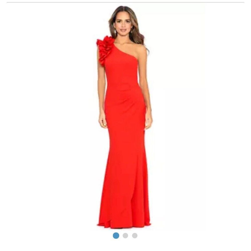 Xscape Women's One Shoulder Ruffle Scuba Gown Red Size 16 Wore once Dry cleaned